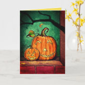 Glimlachende Jack-o'-Lantern Groet Kaart (Gele Bloem)
