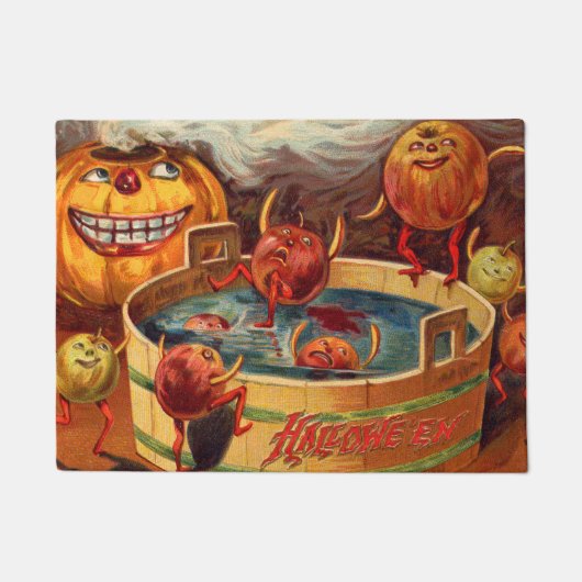 Glimlachende Jack O' Lantern Pompoen Appel Deurmat (Voorkant)