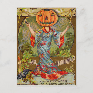 Glimlachende Jack O' Lantern Pompoen Vleermuis Briefkaart