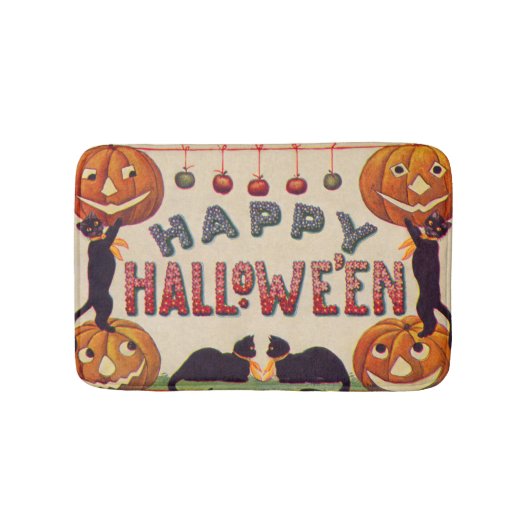 Glimlachende Jack O Lantern Pompoen Zwarte Kat App Badmat (Voorkant)