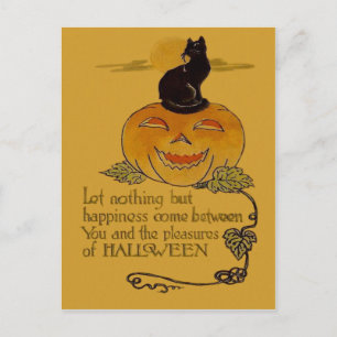 Glimlachende Jack O Lantern Pompoen Zwarte Kat Kli Briefkaart