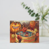 Glimlachende Jack O' Lantern Pompoenappel Briefkaart (Staand voorkant)