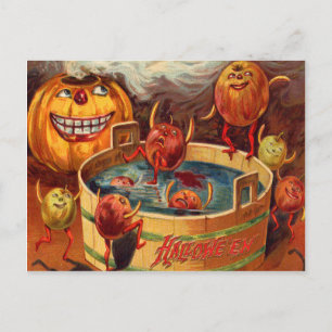 Glimlachende Jack O' Lantern Pompoenappel Briefkaart