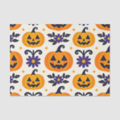 Glimlachende Jack-O'-Lanterns Purple Flowers Hallo Tissuepapier (Voorkant)