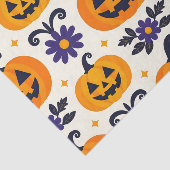 Glimlachende Jack-O'-Lanterns Purple Flowers Hallo Tissuepapier (Detail)