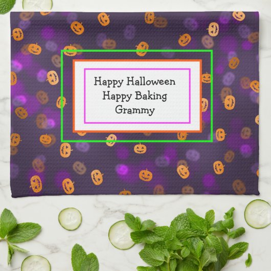 Glimlachende Jack van Lantern Pumpkins Bokeh Patro Theedoek (Gevouwen)