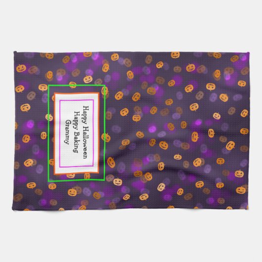 Glimlachende Jack van Lantern Pumpkins Bokeh Patro Theedoek (Horizontaal)