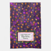 Glimlachende Jack van Lantern Pumpkins Bokeh Patro Theedoek (Verticaal)