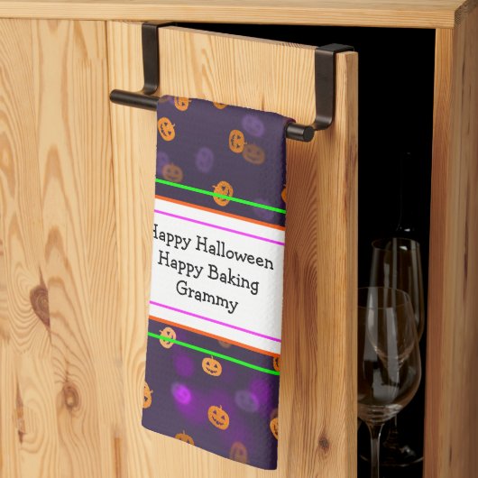 Glimlachende Jack van Lantern Pumpkins Bokeh Patro Theedoek (Derde Gevouwen)