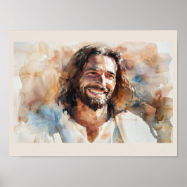 Glimlachende Jezus Watercolor Portret | Christelij Poster