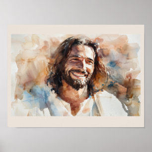 Glimlachende Jezus Watercolor Portret Christelij Poster