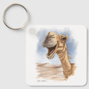 Glimlachende Kameel Watercolor Cartoon Sleutelhanger