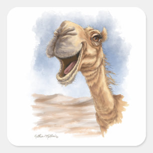 Glimlachende Kameel Watercolor Cartoon Vierkante Sticker