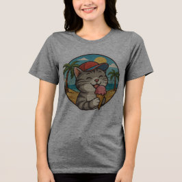 Glimlachende kat die ijs eet – Mooie zomer sticker Tri-Blend Shirt