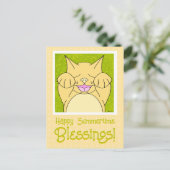 Glimlachende kat gelukkig zomer denken aan u briefkaart (Staand voorkant)