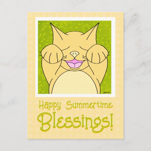 Glimlachende kat gelukkig zomer denken aan u briefkaart (Voorkant)