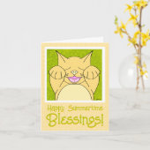 Glimlachende kat gelukkig zomer denken aan u kaart (Gele Bloem)