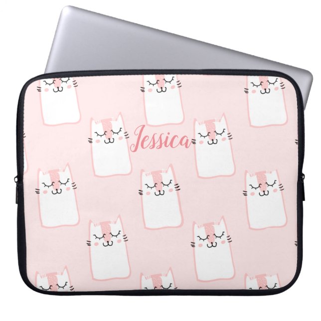 Glimlachende Kat Laptop Sleeve (Voorkant)