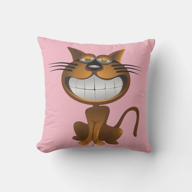 Glimlachende Kat Roze Kussens (Voorkant)