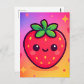 Glimlachende Kawaii-aardbei op pastelgradiënt rug Briefkaart (Voorkant / Achterkant)
