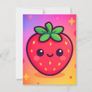 Glimlachende Kawaii-aardbei op pastelgradiënt rug Briefkaart