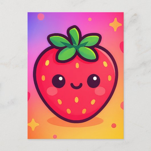 Glimlachende Kawaii-aardbei op pastelgradiënt rug Briefkaart (Voorkant)