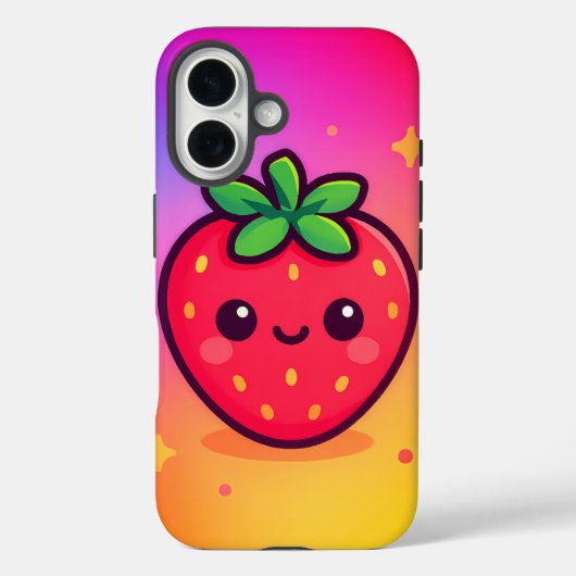 Glimlachende Kawaii-aardbei op pastelgradiënt rug Case-Mate iPhone Case (Achterkant)