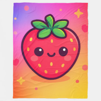 Glimlachende Kawaii-aardbei op pastelgradiënt rug Fleece Deken