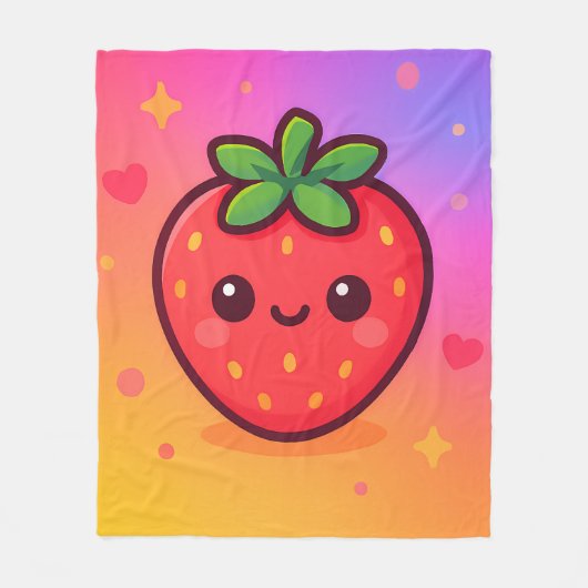 Glimlachende Kawaii-aardbei op pastelgradiënt rug Fleece Deken (Voorkant)