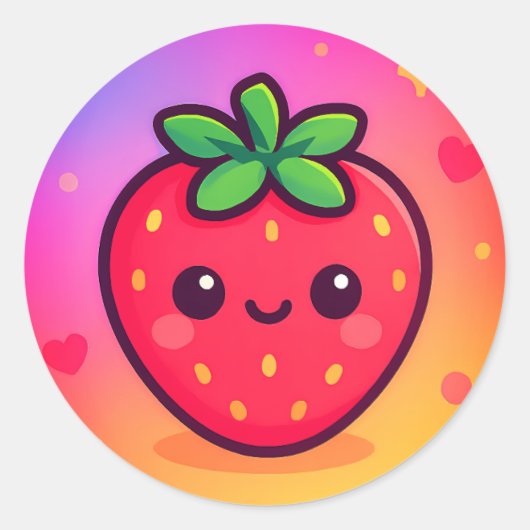 Glimlachende Kawaii-aardbei op pastelgradiënt rug Ronde Sticker (Voorkant)
