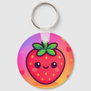 Glimlachende Kawaii-aardbei op pastelgradiënt rug Sleutelhanger