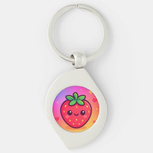 Glimlachende Kawaii-aardbei op pastelgradiënt rug Sleutelhanger (Voorkant)