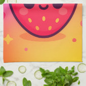 Glimlachende Kawaii-aardbei op pastelgradiënt rug Theedoek (Gevouwen)