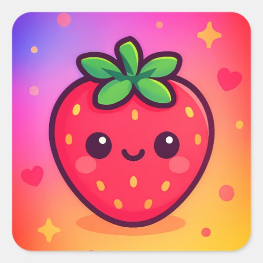 Glimlachende Kawaii-aardbei op pastelgradiënt rug Vierkante Sticker (Voorkant)