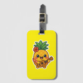 Glimlachende Kawaii Ananas – Tropisch Bagagelabel (Voorkant (verticaal))