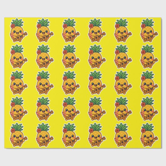 Glimlachende Kawaii Ananas – Tropisch Cadeaupapier (Vlak)