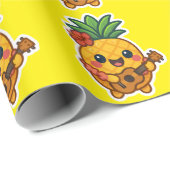 Glimlachende Kawaii Ananas – Tropisch Cadeaupapier (Rol Hoek)