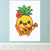 Glimlachende Kawaii Ananas – Tropisch Canvas Afdruk (Insitu (Houten vloer))