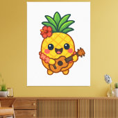 Glimlachende Kawaii Ananas – Tropisch Canvas Afdruk (Insitu (Woonkamer))