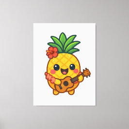 Glimlachende Kawaii Ananas – Tropisch Canvas Afdruk