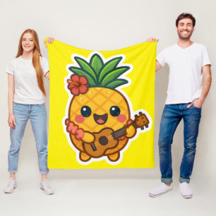 Glimlachende Kawaii Ananas – Tropisch Fleece Deken