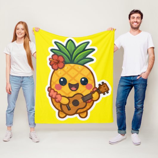 Glimlachende Kawaii Ananas – Tropisch Fleece Deken (In situ)