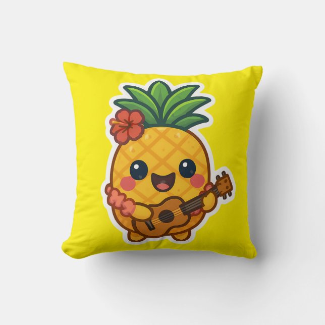 Glimlachende Kawaii Ananas – Tropisch Kussen (Voorkant)