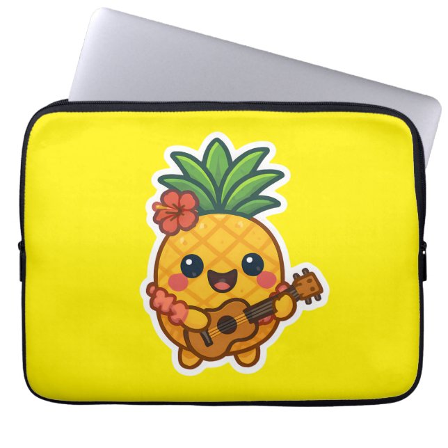 Glimlachende Kawaii Ananas – Tropisch Laptop Sleeve (Voorkant)