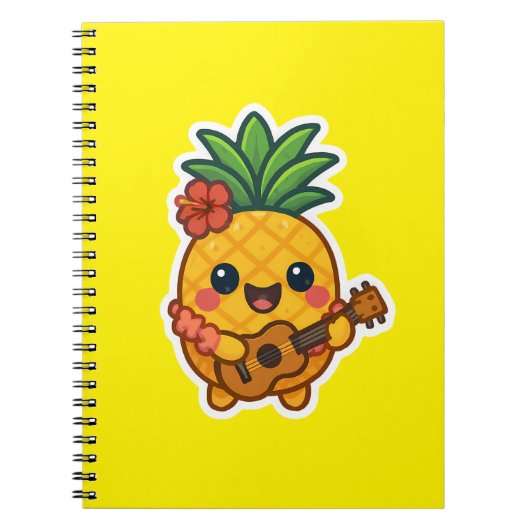 Glimlachende Kawaii Ananas – Tropisch Notitieboek (Voorkant)