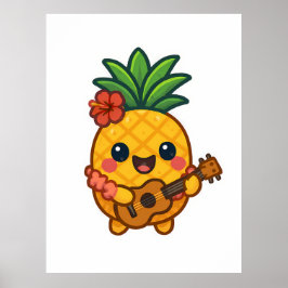 Glimlachende Kawaii Ananas – Tropisch Poster