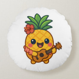 Glimlachende Kawaii Ananas – Tropisch Rond Kussen