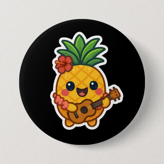 Glimlachende Kawaii Ananas – Tropisch Ronde Button 7,6 Cm (Voorkant)