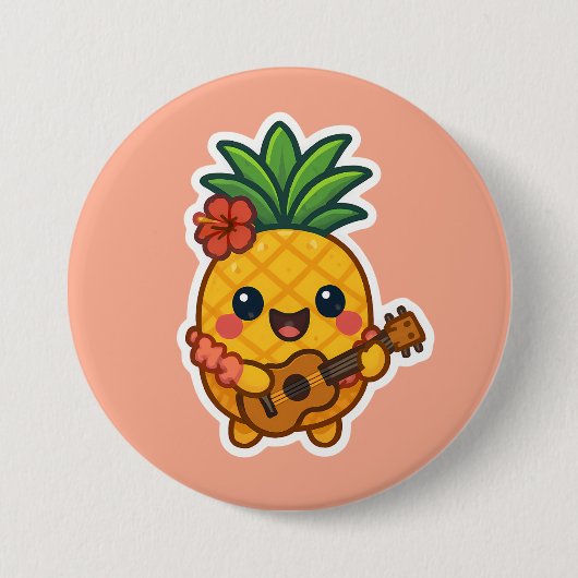 Glimlachende Kawaii Ananas – Tropisch Ronde Button 7,6 Cm (Voorkant)