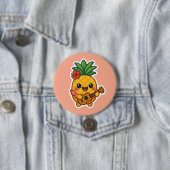 Glimlachende Kawaii Ananas – Tropisch Ronde Button 7,6 Cm (In situ)